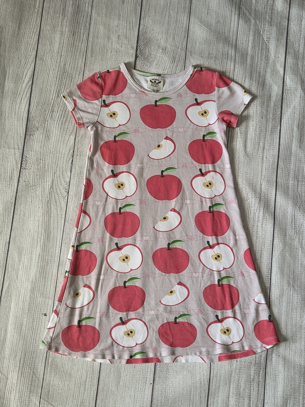 The Oaks Apparel Kids Apple Print Short Sleeve Dress - Pink